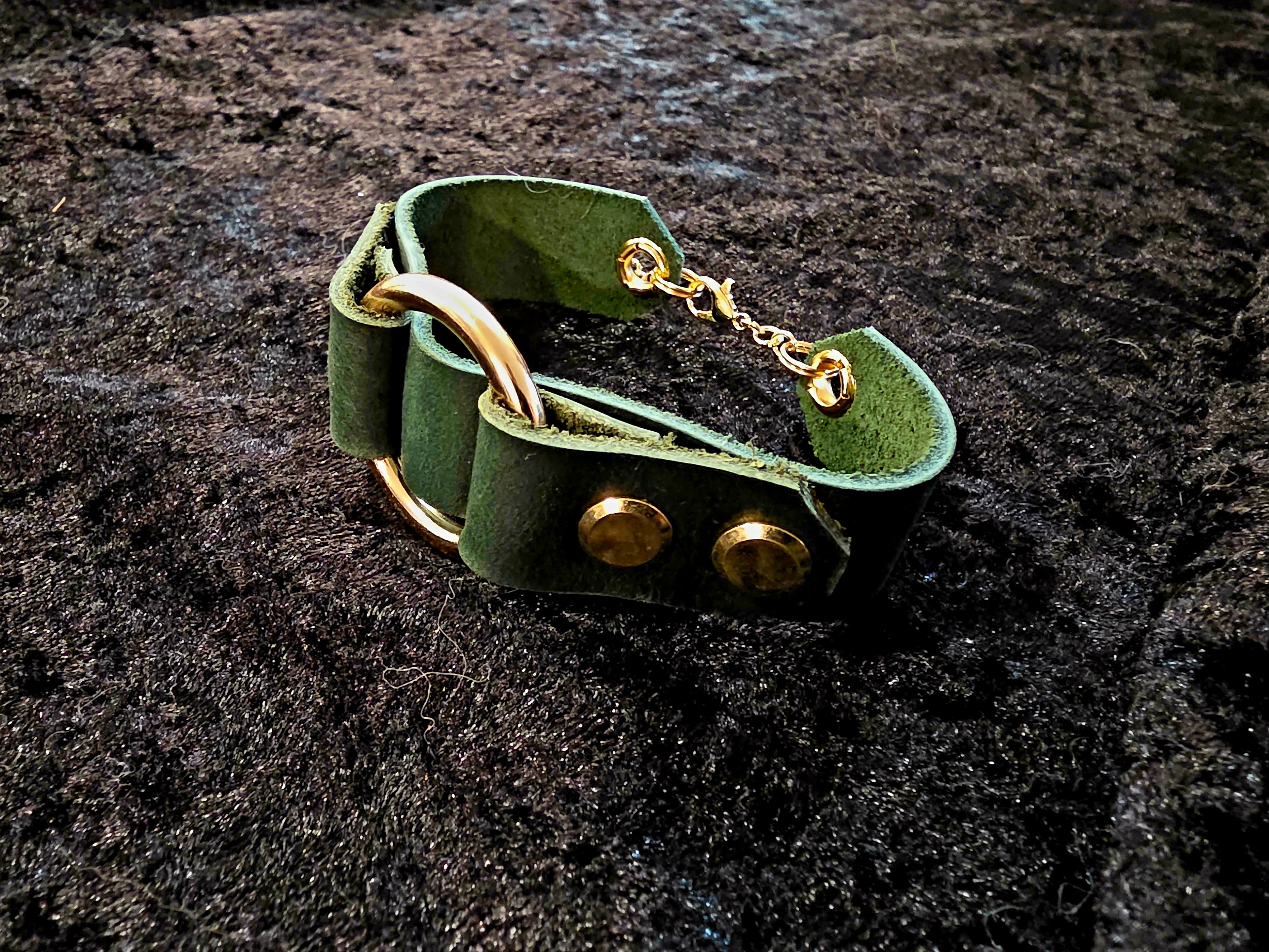 Green and Gold Leather Cuff Bracelet
