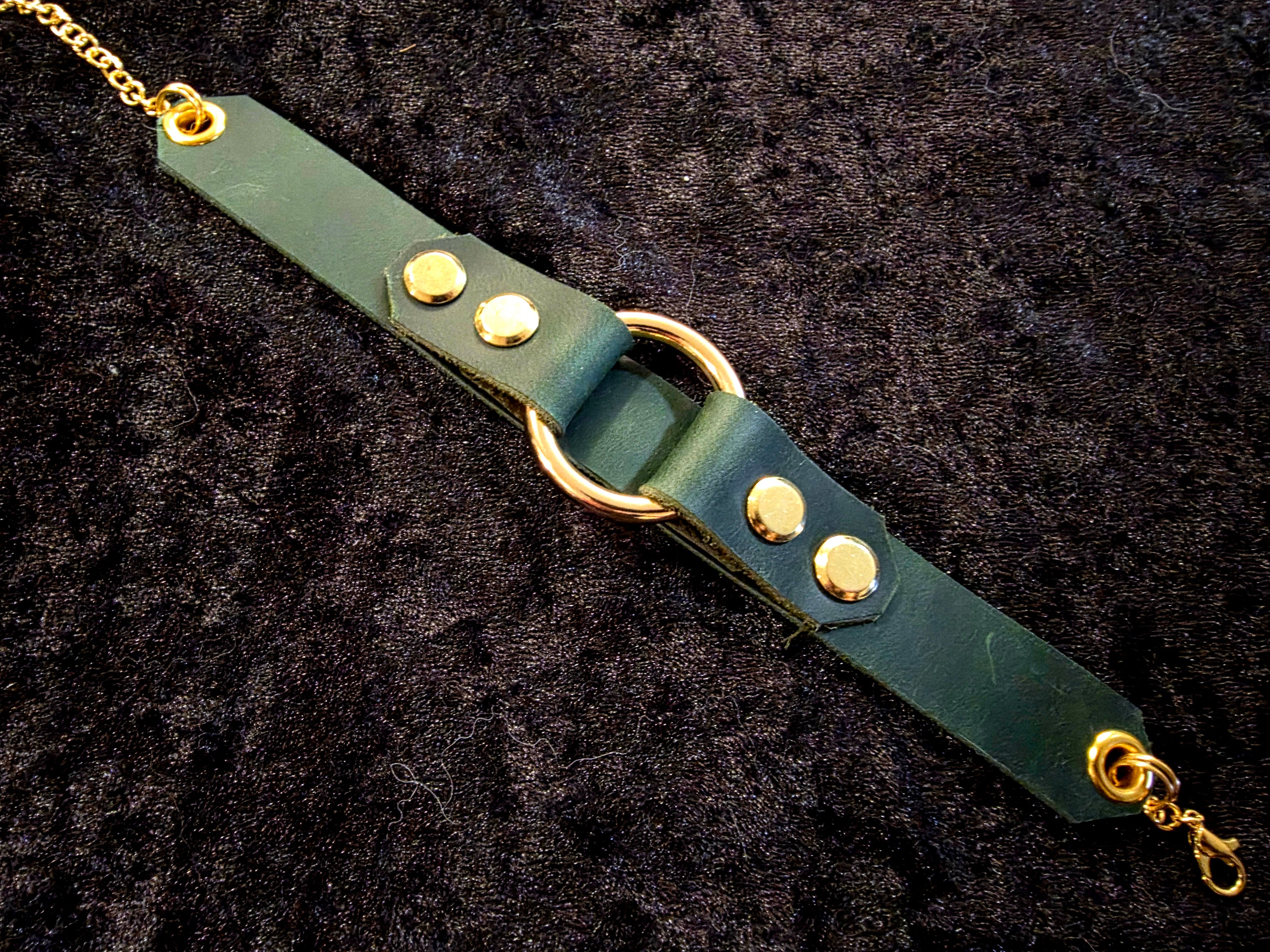 Green and Gold Leather Cuff Bracelet