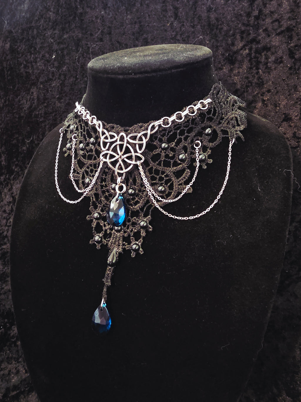 Lace and Chainmail Royal Blue Jeweled Choker