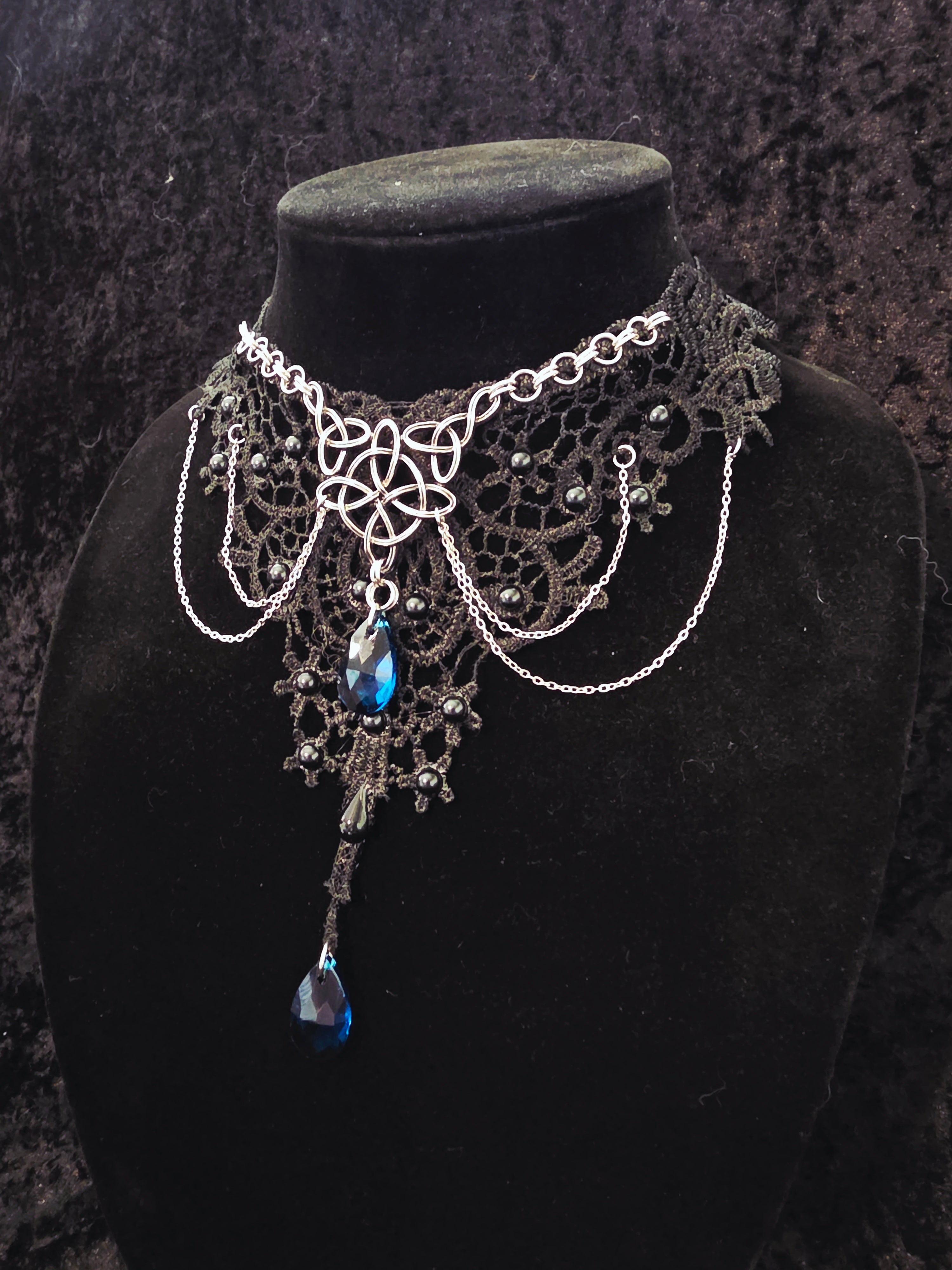 Lace and Chainmail Royal Blue Jeweled Choker