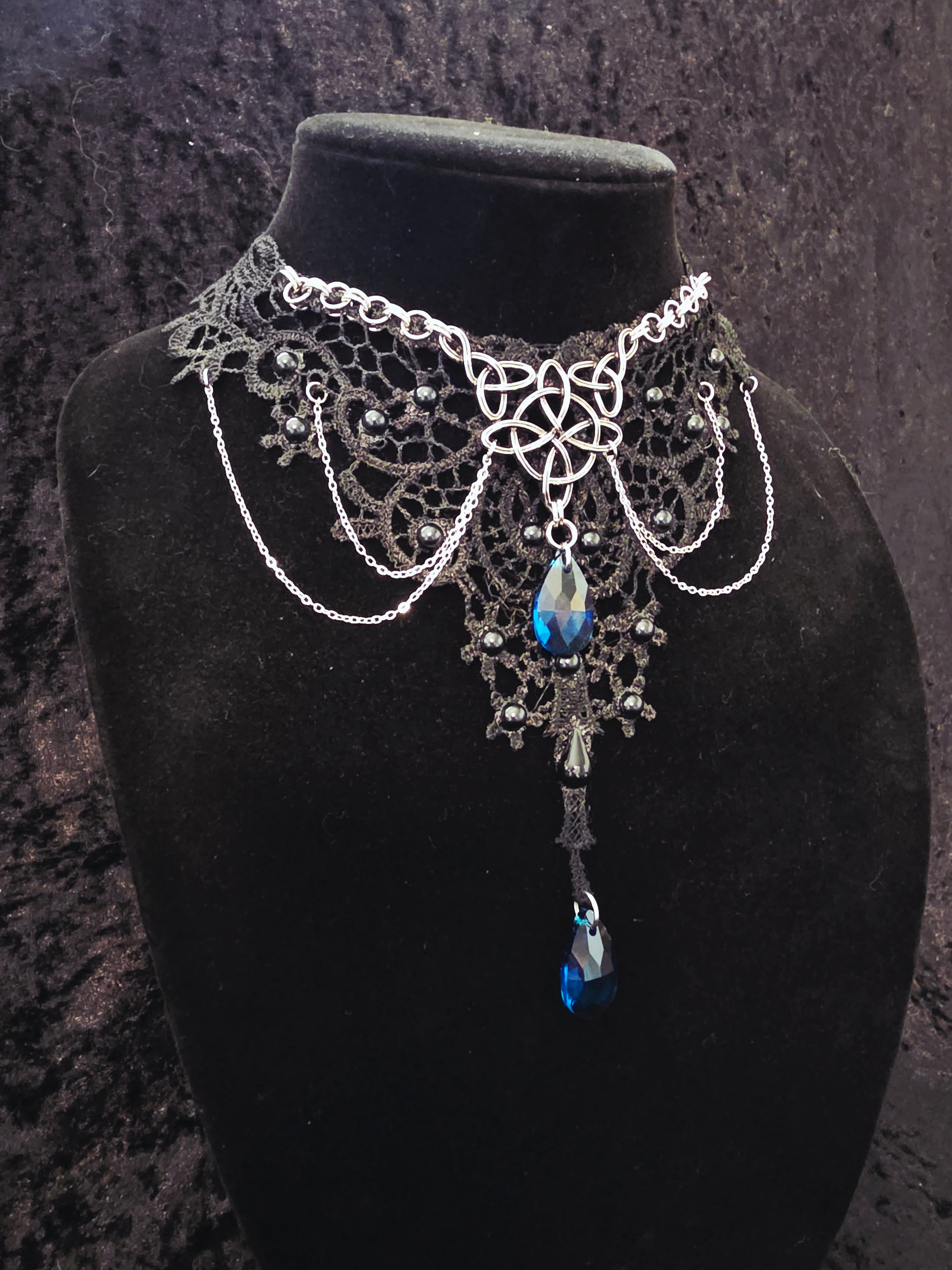 Lace and Chainmail Royal Blue Jeweled Choker