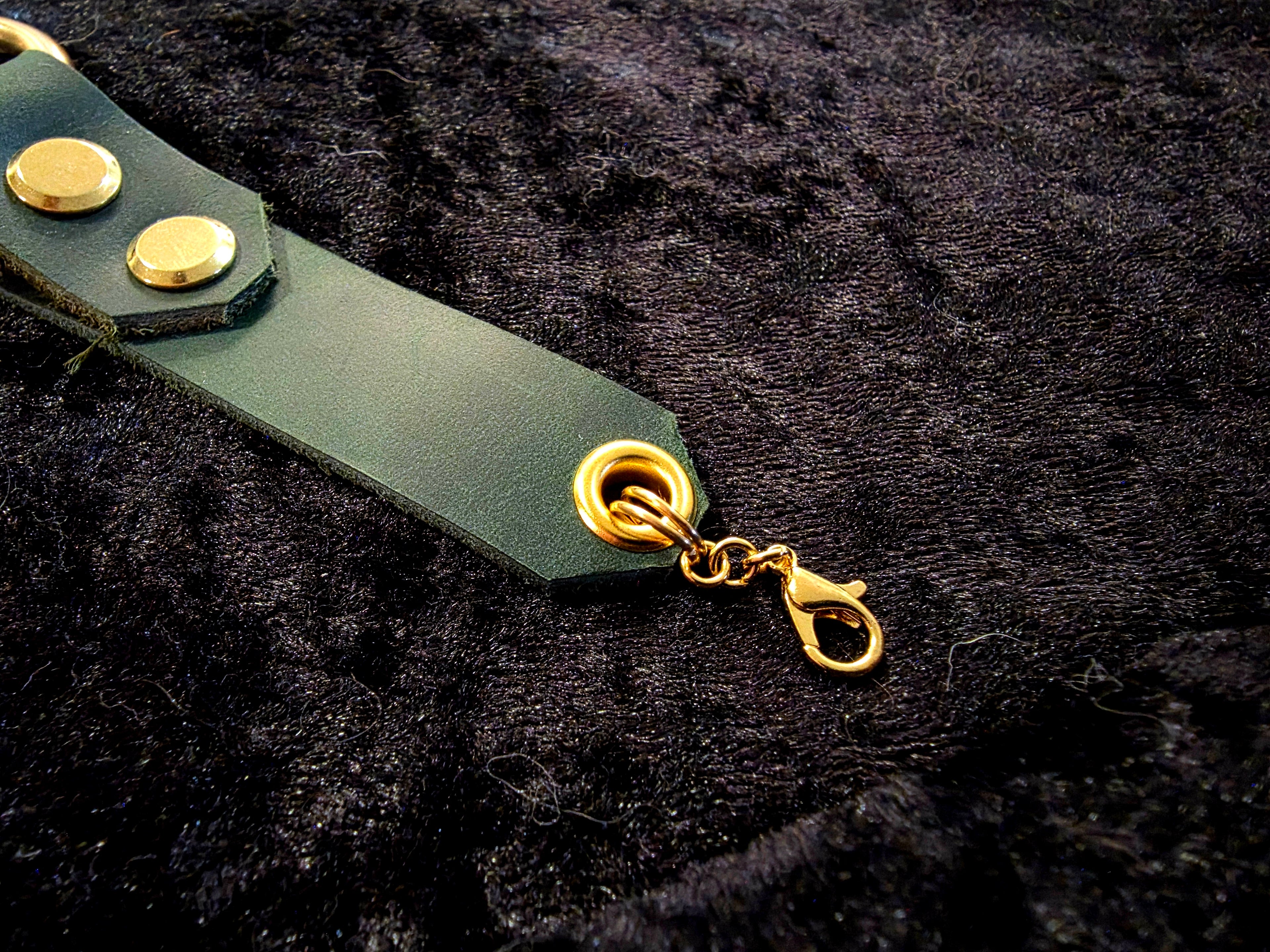Green and Gold Leather Cuff Bracelet
