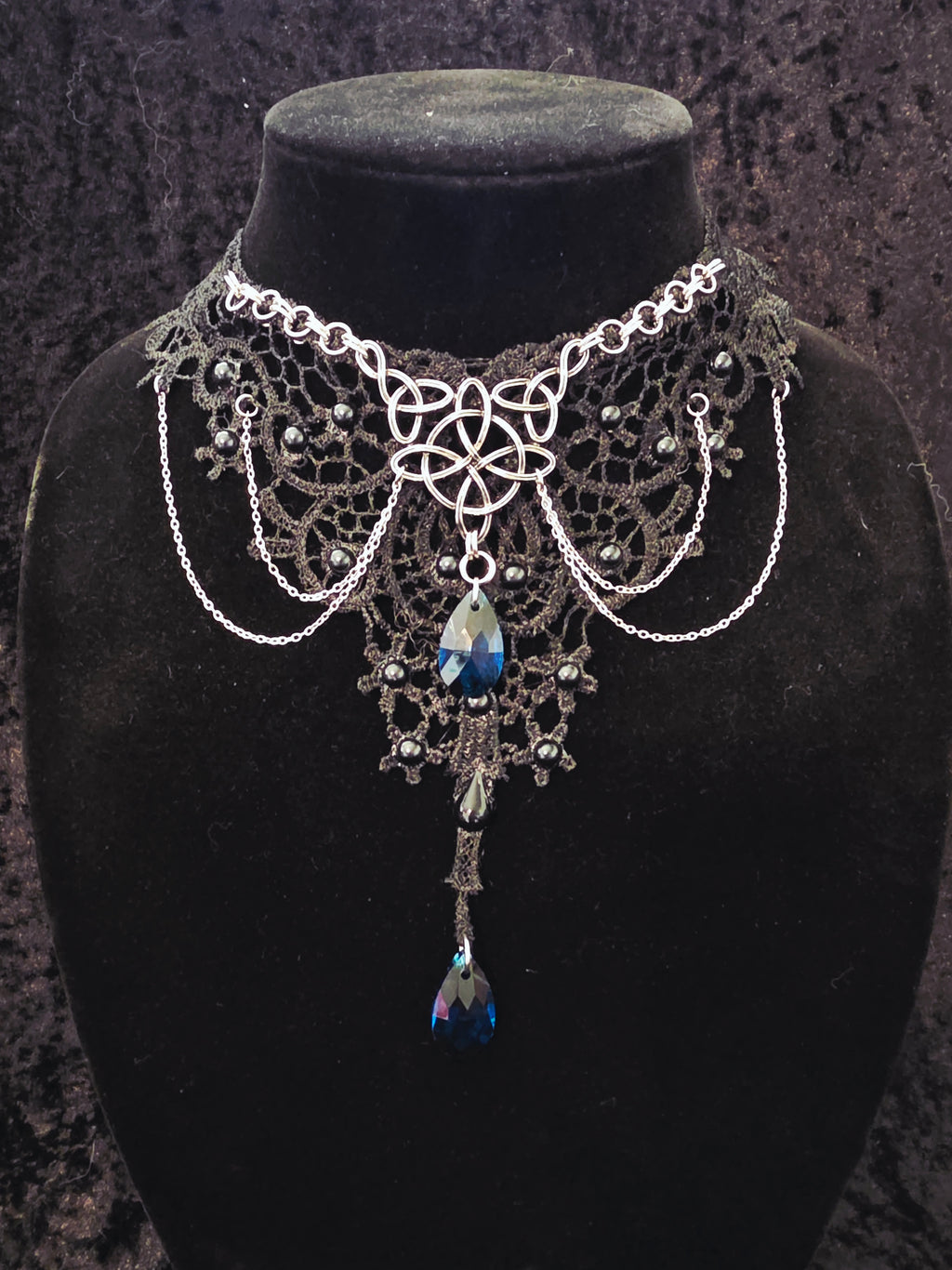 Lace and Chainmail Royal Blue Jeweled Choker