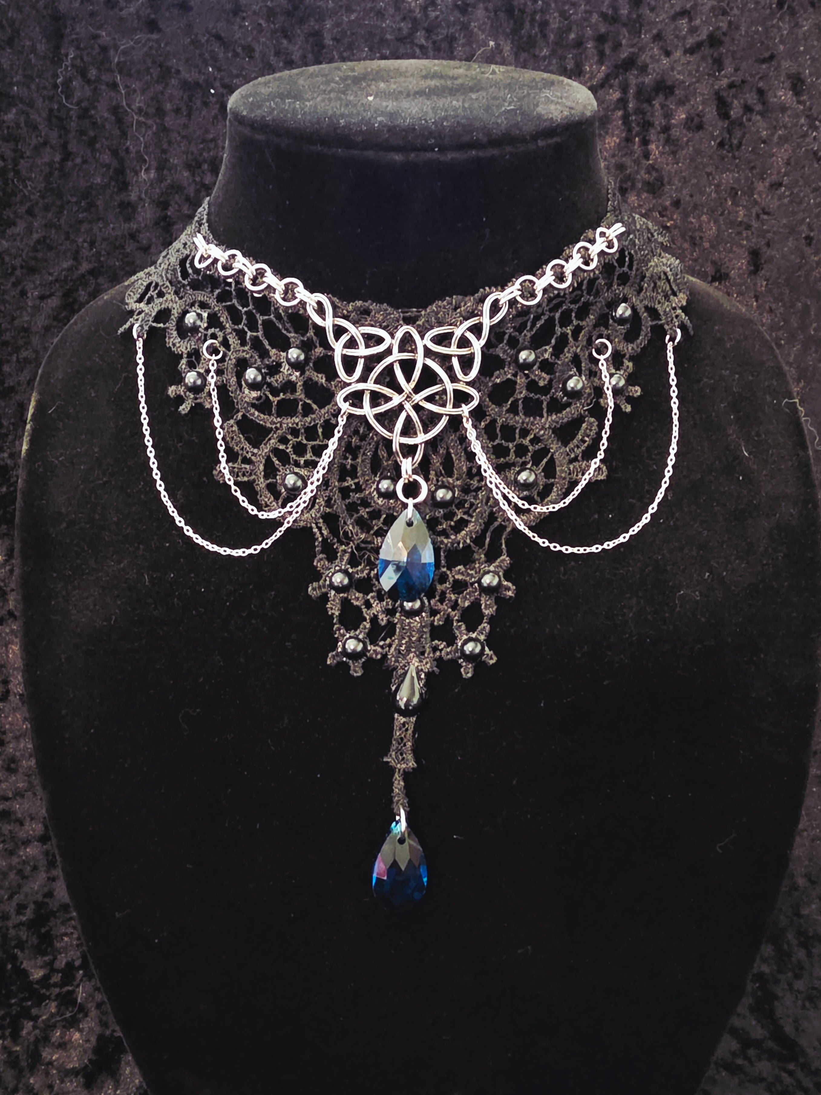 Lace and Chainmail Royal Blue Jeweled Choker
